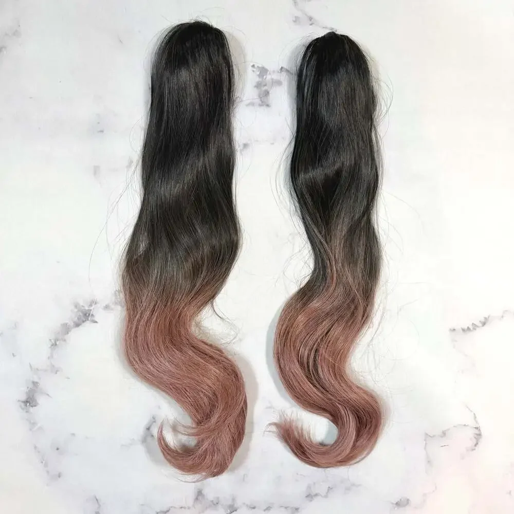 2-Piece Ombre Black to Pink Synthetic Claw Clip-In Ponytail Hair Extensions